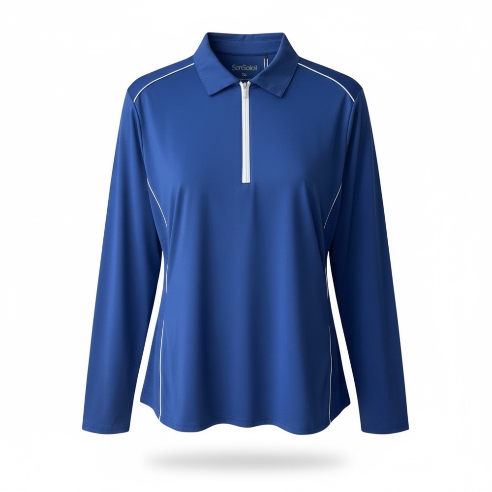 Blue‎ Long Sleeve Zip Polo Shirt